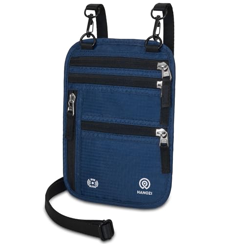 Neck Wallet – Travel Pouch and RFID Blocking Passport Holder for Women and Men, Slim Travel Wallet (Navy) - color: Navy