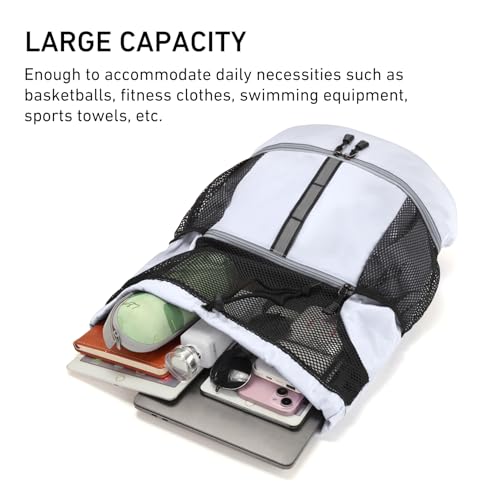Valleycomfy Drawstring Gym Bag Sports Backpack With Shoe Compartment White - color: White