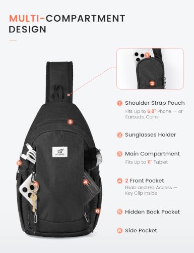 SKYSPER Sling Bag RFID Cross Body Bag Anti Theft Crossbody Backpack Travel Shoulder Daypack(Black) - color: Black