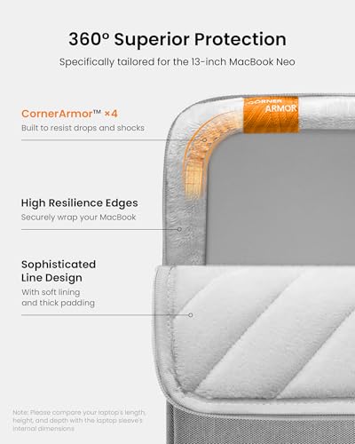 tomtoc 360° Protective Laptop Sleeve 13-inch MacBook Neo A3404 (2026) - color: Gray, size: 13 Inch for New MacBook Neo