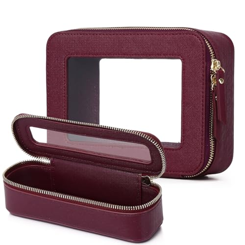 Pinkmik Travel Clear Makeup Bag (Burgundy, M+SLIM) - color: B1/Burgundy, size: M+SLIM