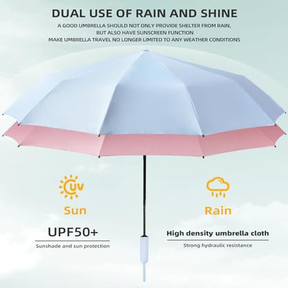 Folding Umbrella Anti-UV Compact Durable Folding Umbrella Auto Open Close Windproof Travel Umbrella Premium Grip Fits Backpack - color: Sky Blue