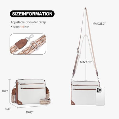Crossbody Bag for Women, RFID Vegan Leather Medium Purse - color: Beige With Brown