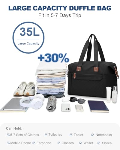Pritent Travel Duffle Bag, Weekender Overnight Personal Item Carry On Bag - color: Black, size: Large