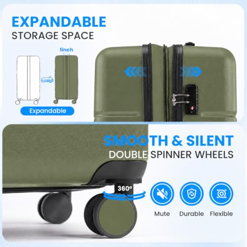 Simple Deluxe 28 Inch Expandable Hardside Carry On with Spinner Wheels & TSA Lock, ABS Hard Shell Lightweight Rolling Luggage Suitcase, Olive Green - color: Olive Green-C, size: 28 inch