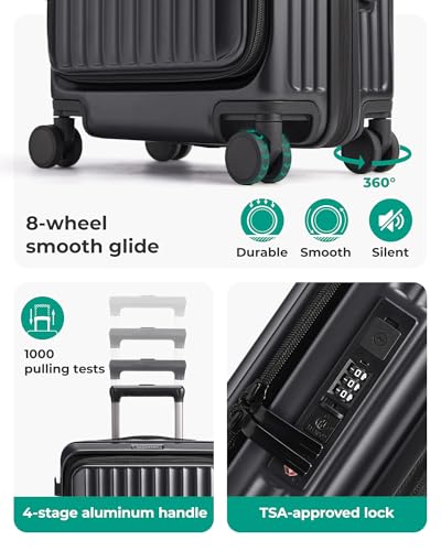BAGSMART 20" Expandable Top-Opening Carry-On, Double Spinner, TSA, Black - color: Black