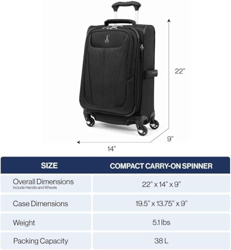 Travelpro Maxlite 5 Softside Carry-On Luggage Spinner, Black, 20-Inch - color: Black, size: Compact Carry-on 20-Inch