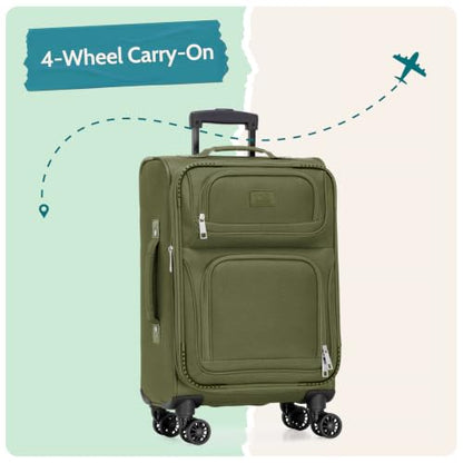 U.S. Traveler Rio Lightweight Softside Rolling Carry-on Suitcase, 4-Wheel Single, Green - color: Green, size: 22"