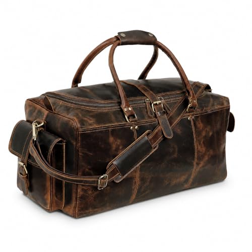 Cuero Full Grain Leather Duffle Bag for Men, Buffalo Overnight Weekend Travel Bag, Carry On with Organized Pockets, YKK Zippers, Adjustable Strap (Choclate Brown) - color: Choclate Brown
