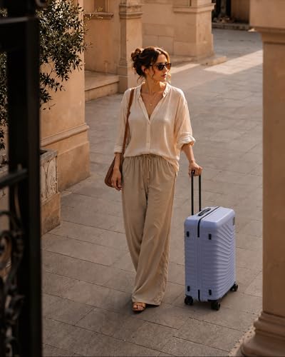 Coolife Luggage, Lightweight PC Hardside Suitcase, Checked-Medium 24-Inch - color: Light Purple, size: Checked-Medium 24-Inch