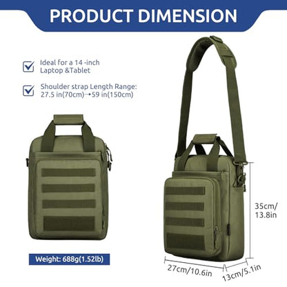 Tactical Messenger Bag, Laptop Briefcase MOLLE Shoulder Pack Handbag - color: Army Green