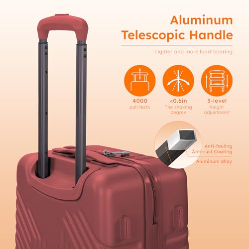 ALPHA CAMP Carry On Luggage 22x14x10 Airline Approved Hardshell - color: Red