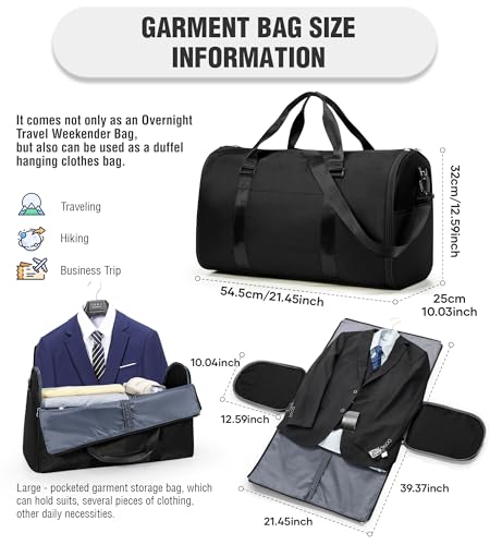 Convertible Garment Duffle Black Carry On Hanging Suit Bag for Travel - color: A-Black