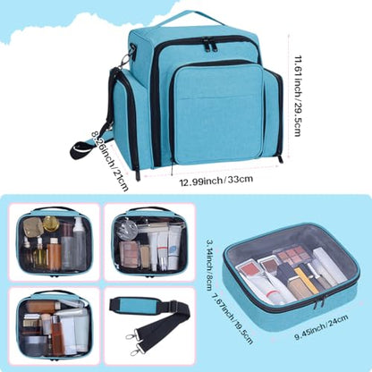 Large Makeup Bag Organizer with 3 Inner Removable Pouches,Green - color: Green