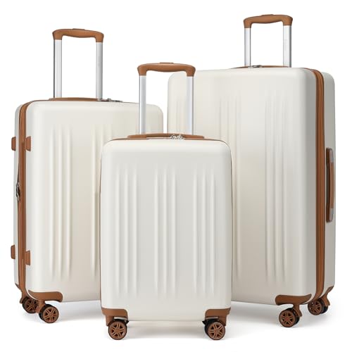Kono 3 Piece Expandable Luggage Set with Spinner Wheels Hardshell, Cream - color: Cream White, size: 3 Piece Set (20"/24"/28")