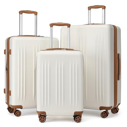 Kono 3 Piece Expandable Luggage Set with Spinner Wheels Hardshell, Cream - color: Cream White, size: 3 Piece Set (20"/24"/28")