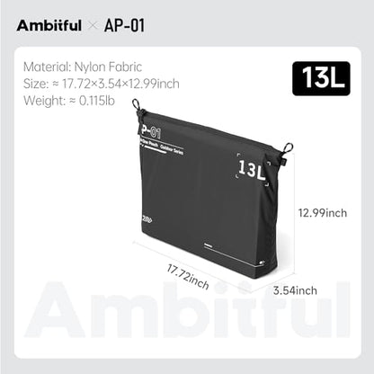 AMBITFUL AP-01 Water-Resistant Organizer Pouch, 17.7''x12.9'',13L,Black - size: XL（13L）