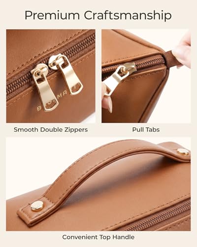 BAGSMART Makeup Bag Travel Cosmetic Bag,Women Toiletry Case, Classic Brown - color: 01- Classic Brown
