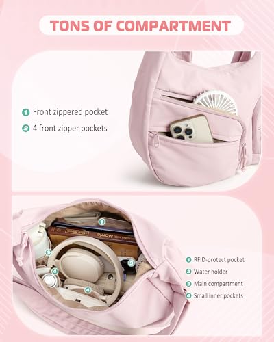 Smasrob Crescent Crossbody Bag with RFID Blocking Pocket and Bottle Holder - color: Pink