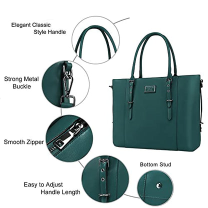 MOSISO Laptop Bag for Women, 17.3 inch PU Leather Shoulder Laptop Tote Bag - color: Deep Teal, size: 17.3 inch