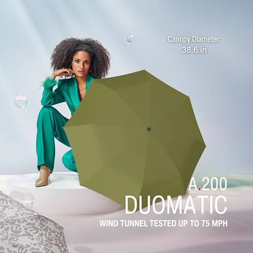 Knirps A.200 Medium Duomatic Windproof Umbrella for Adults – Automatic Open Close 38.5" Canopy, Travel Case Included - color: Olive