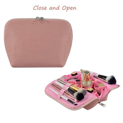 Travel Makeup Bag, Stand Up Cosmetic Bag, Fold-Down Design Organizer Bag - color: Pink