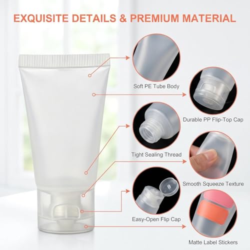 12 Pack 30ml/1oz Travel Bottles, Clear Flip Cap Squeeze Tubes, Refillable Empty Toiletry Containers with Label Stickers & Filling Tool for Shampoo, Body Wash, Facial Cleanser - size: 30ML/1oz