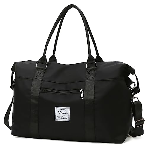 NWLR Travel Duffle Bag Weekender Overnight Carry on Bag for Women - color: Black