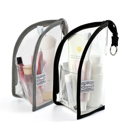 Valleycomfy 2Pcs Clear Standing Toiletry Bags Lightweight, Black & Gray - color: Black & Gray