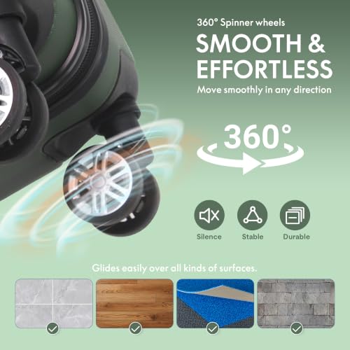 3-Piece ABS Hardshell Luggage Set, Lightweight Durable Suitcases with 4 Silent Spinner Wheels, TSA Lock & Scratch-Resistant Surface, 20"/24"/28", Dark Green - color: Dark Green+Solid