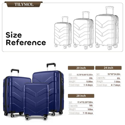TILYMOL Expandable Luggage Sets 3 Piece, Hardside Suitcase Set with TSA - color: Blue