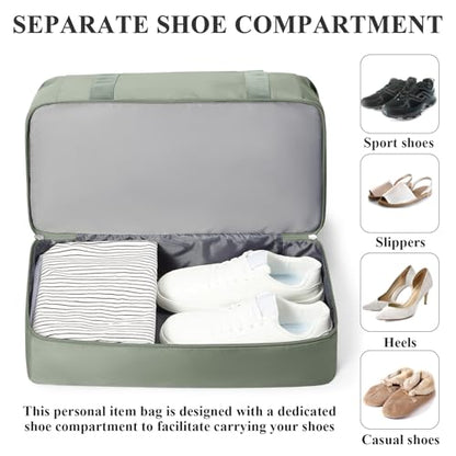 Travel Duffel Bag,Overnight Weekender Bags for Women with Shoe Compartment - color: Green