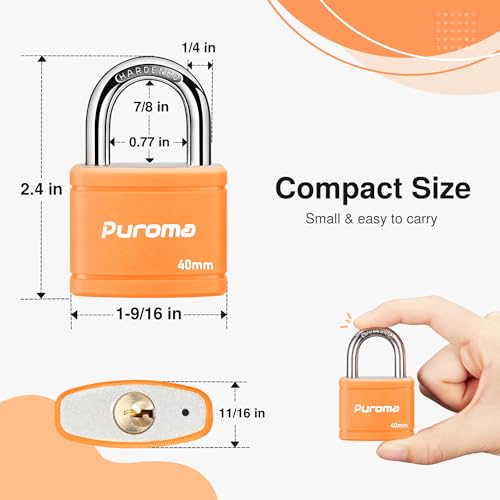 Puroma 2 Keyed Padlock with 3 Keys 7/8" School Locker Lock Gate 40mm Orange - color: Orange