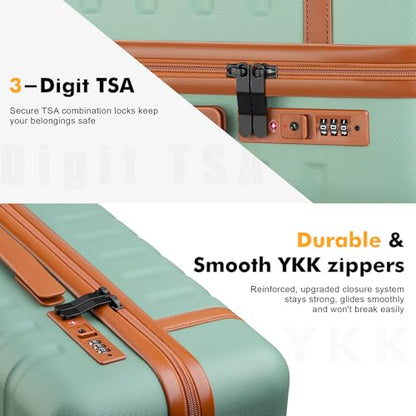 20" Carry On Luggage Set 3 Piece With Travel Backpack, YKK Zippers - color: Green, size: 3 Piece Set (20inch)