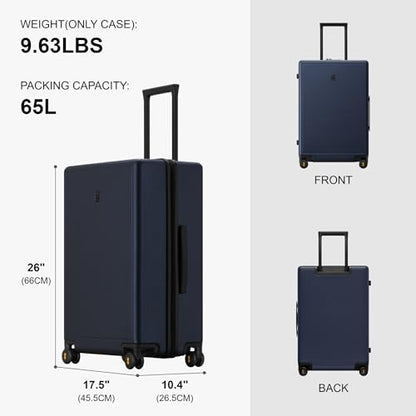 LEVEL8 Checked Luggage, 24 Inch Hardside Suitcase with Spinner Wheels - color: Navy Blue, size: 24 Inch