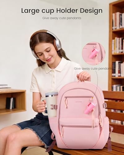 LOVEVOOK 노트북 백팩 여행용 백팩 지갑, 핑크, 15.6인치, 노트북 여행 휴대용 대학 대학 직장 비즈니스 교사 간호사 심플리 모던 백팩 데이팩 - color: 핑크, size: 15.6인치