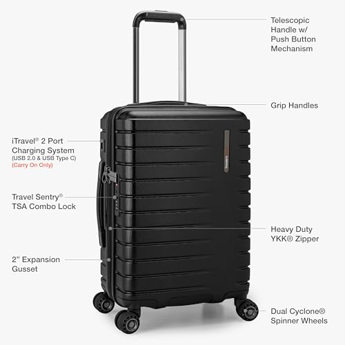 Traveler's Choice Archer Polycarbonate Hardside Spinner Luggage Set, Tie Down Straps, Black, Carry-On 21-Inch - color: Black, size: 1-Piece (Carry-On 21-Inch)