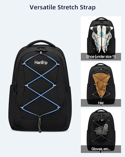 HanTrip 18 Inch Carry on Travel Backpack with Water Bottle Pocket, Black - color: Black-2