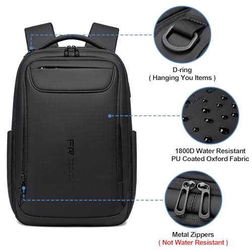 FENRUIEN Expandable Travel Backpack 15.6 Inch, Water Resistant Backpack with USB Charging Port, Black Laptop Bag for Work/Commuter/College - size: Expandable