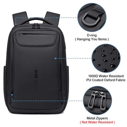 FENRUIEN Expandable Travel Backpack 15.6 Inch, Water Resistant Backpack with USB Charging Port, Black Laptop Bag for Work/Commuter/College - size: Expandable