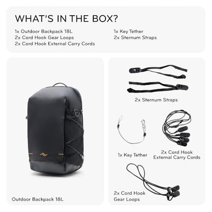 Peak Design Outdoor Backpack 18L, Black, Compact and Lightweight Frameless Daypack, 270-Degree Rear Zip, Ideal for Day Hikes, Hydration, Camera Carry & Commuting, Versatile Backpack for Men and Women - color: Black