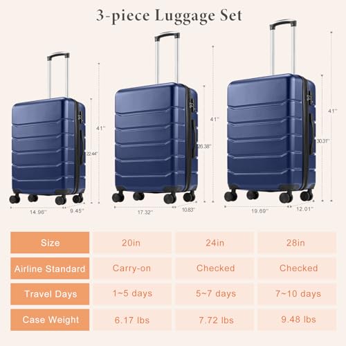 Sweetcrispy 20 inch Carry on Luggage, Hard Shell ABS Suitcase with Double Spinner Wheels, Lightweight Expandable Rolling Suit Case with TSA Lock