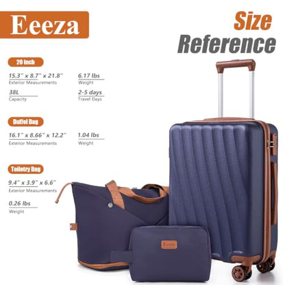 Eeeza Carry on Luggage Sets,Navy (20"/DB/TB) - color: Navy, size: 3 Piece Sets (20/DB/TB)