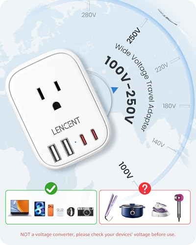 LENCENT Type C and Type D G Universal Travel Adapter Kit International Plug - style: Type C/D/G