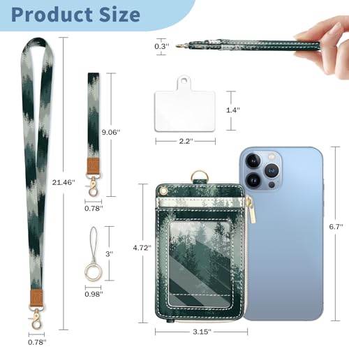 Forest Lanyard Wallet with Id Badge Holder Keychain for Card Women - color: Misty Forest