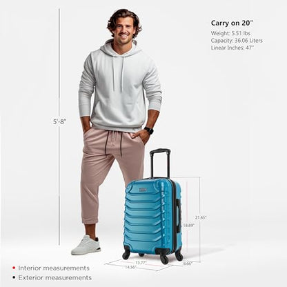 InUSA ENDURANCE Luggage with Spinner Wheels | Durable Lightweight Hardshell Suitcase, Spacious Travel Bag with Handle and Trolley | 20-Inch Carry On Small Luggage | Teal - color: Teal, size: 20 Inch