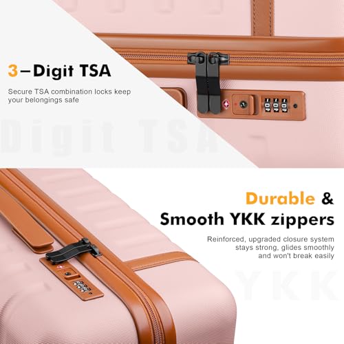 20" Carry On Luggage Set 3 Piece With Travel Backpack, YKK Zippers - color: Pink, size: 3 Piece Set (20inch)