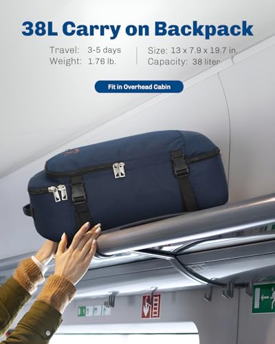 Hynes Eagle 38L Flight Approved Backpack Carry On Travel Bag for Men Women - color: Dark Blue