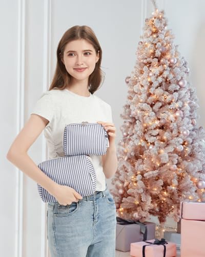 Narwey Small Makeup Bag for Purse, Travel Mini Cosmetic Bag for Women Girls - color: A-Greyish Blue Stripe, style: Small