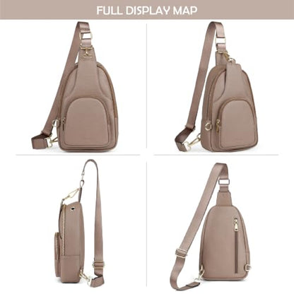 Anti Theft Sling Bag for Women Genuine Leather Crossbody Bag, Khaki - color: Khaki